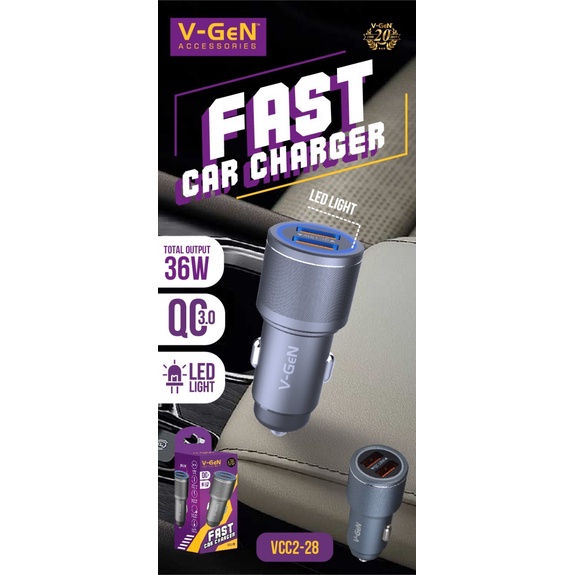 Car Charger V-GeN VCC2-28 Dual USB Fast Charging QC 3.0 Charger Mobil