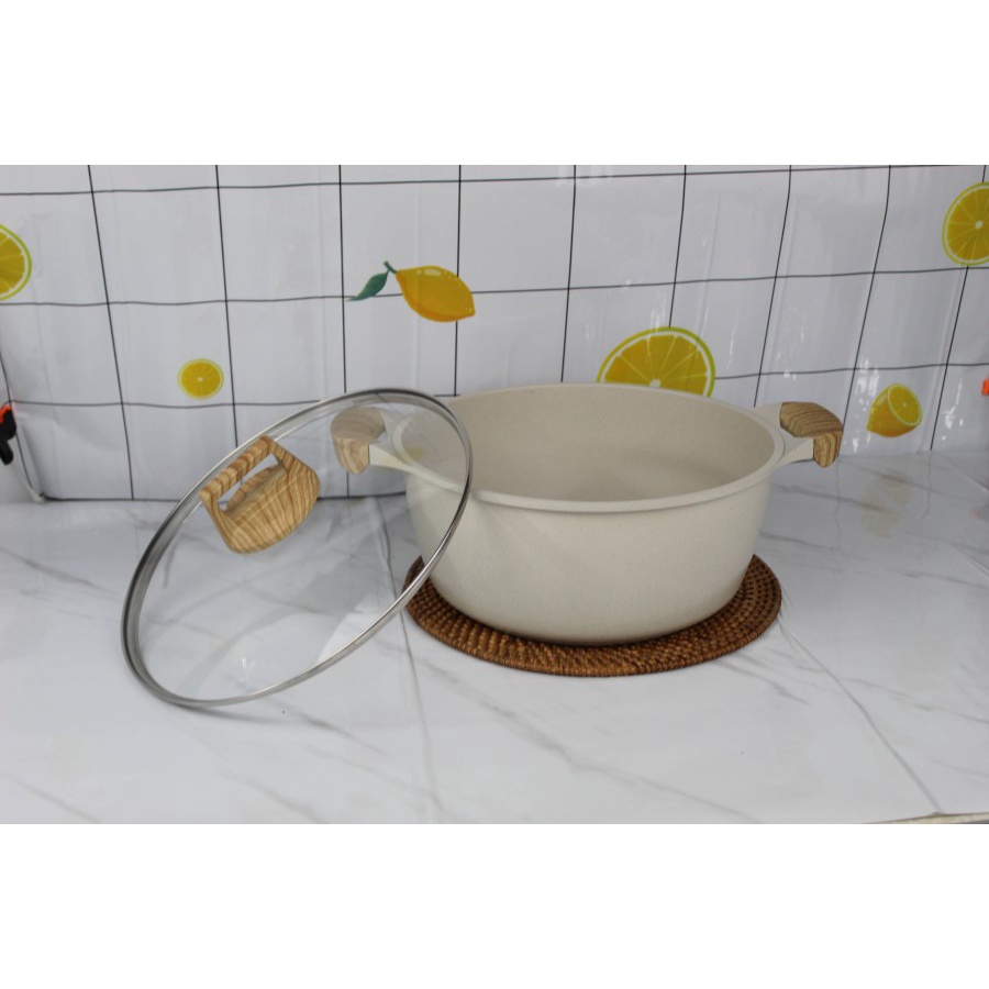 EUROPA Soup Pot Panci Anti Lengket Marble Coating 28cm + Handle kayu