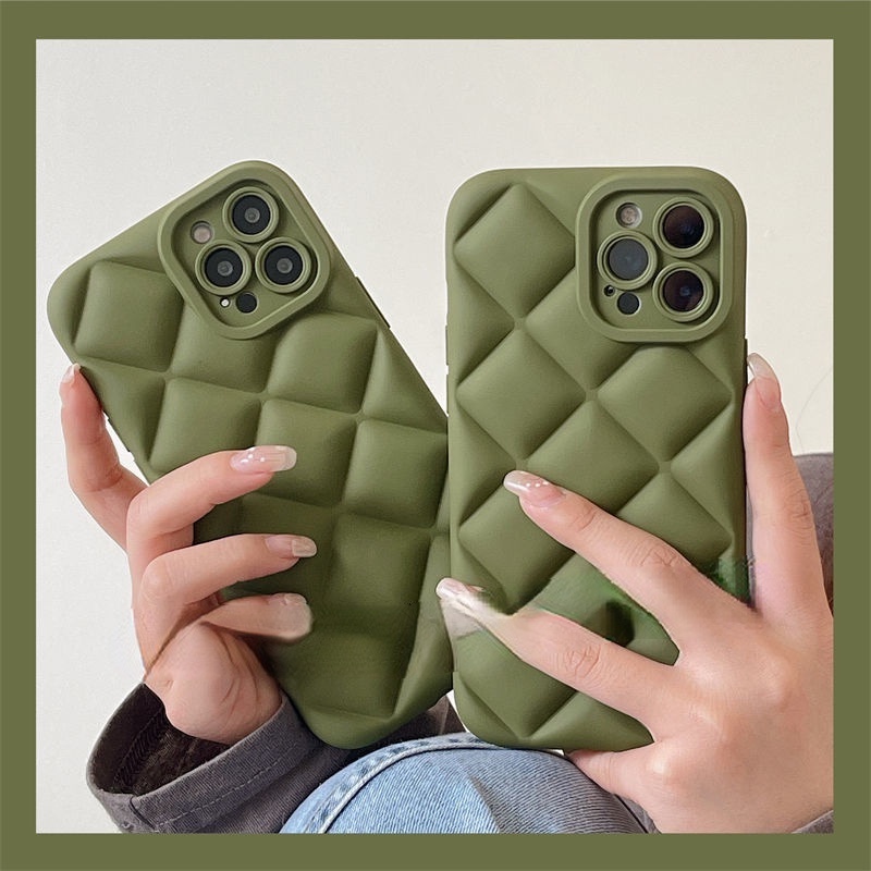 Case Motif Kotak-Kotak Warna Hijau Untuk iPhone