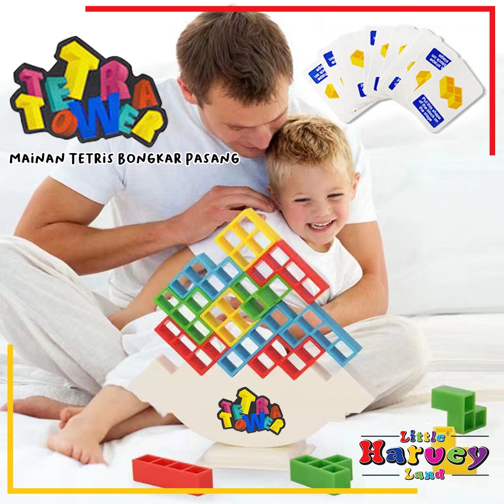 TETRA TOWER Mainan Edukasi Anak Perempuan Mainan Anak Laki Tetris Keseimbangan / Russian Tertis Balancing Brick Game Block