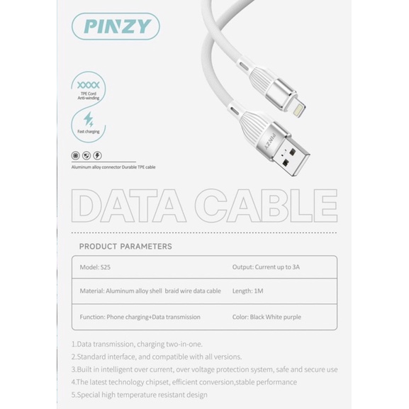 Kabel Data L25 - Charger PINZY L25 Type Lightning Support Fast Charging - L25 Lightning