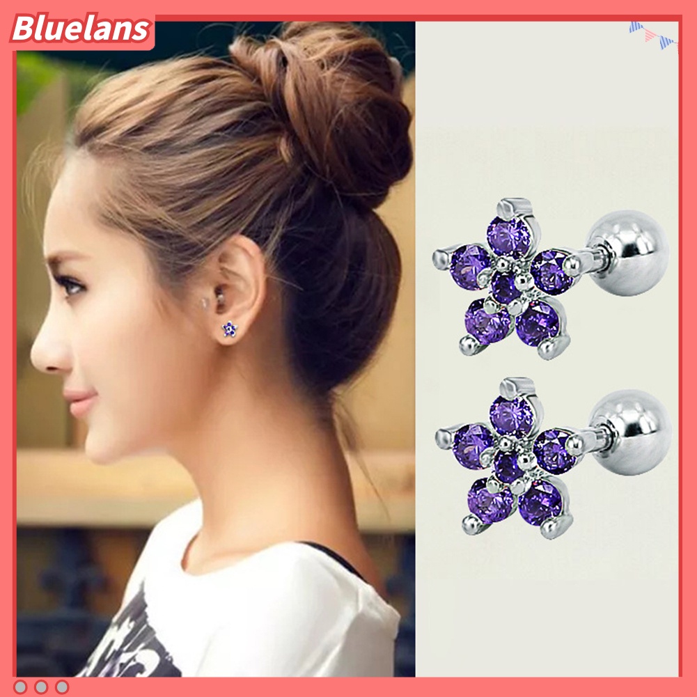 Bluelans 1Pc Women Cubic Zirconia Flower Ear Stud Earring Piercing Cartilage Jewelry Gift