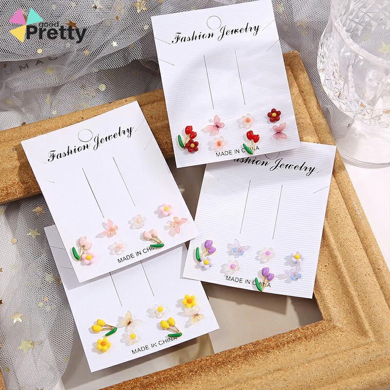 Anting Set Perhiasan Anting-anting Kupu-kupu Bunga Berwarna-Warni - PD