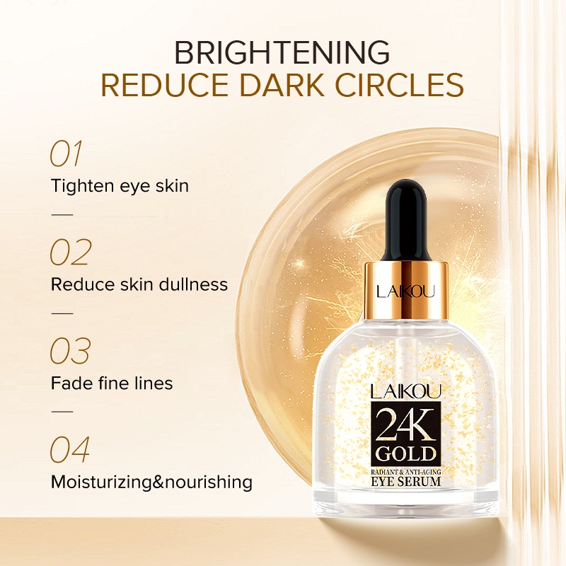 LAIKOU 24K Snail Serum Essence Memudarkan Mata Panda Menghilangkan Kerutan Lingkaran Hitam pada Mata 30ml