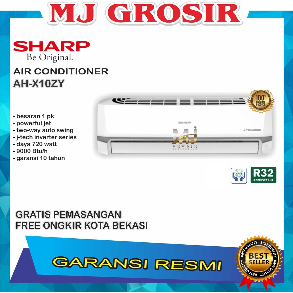 AC SHARP AH-X 10 ZY 1 PK 1PK + PASANG R32 INVERTER 780 W