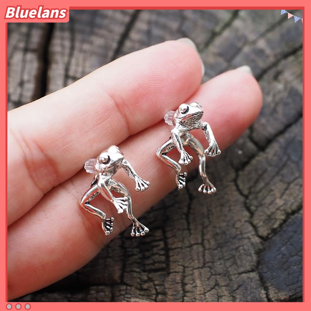 Anting Bentuk Katak Warna Silver Gaya Vintage Retro