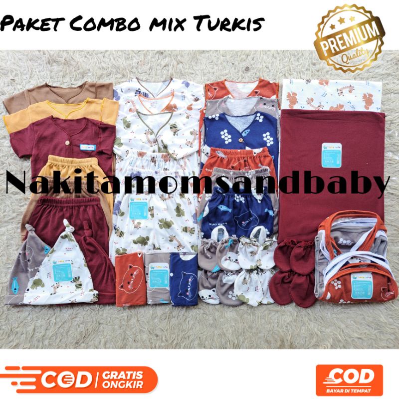 35pcs Paket komplit baju bayi topi sarung tangan baru lahir, 3-6 dan 6-12 bulan  mix motif Celana bayi Kado bayi SNI promo 8.8