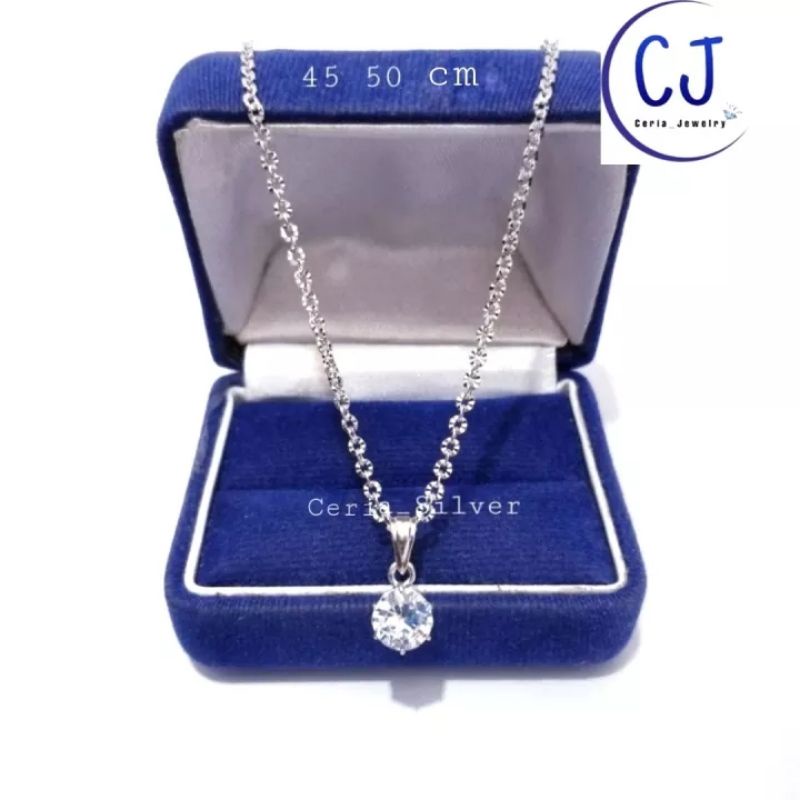 Kalung Perak Wanita Silver Asli 925 Lapis Emas Putih Rantai Nori Ukir Liontin Desi 42 45 50 Cm - Kalung Wanita Anti Karat