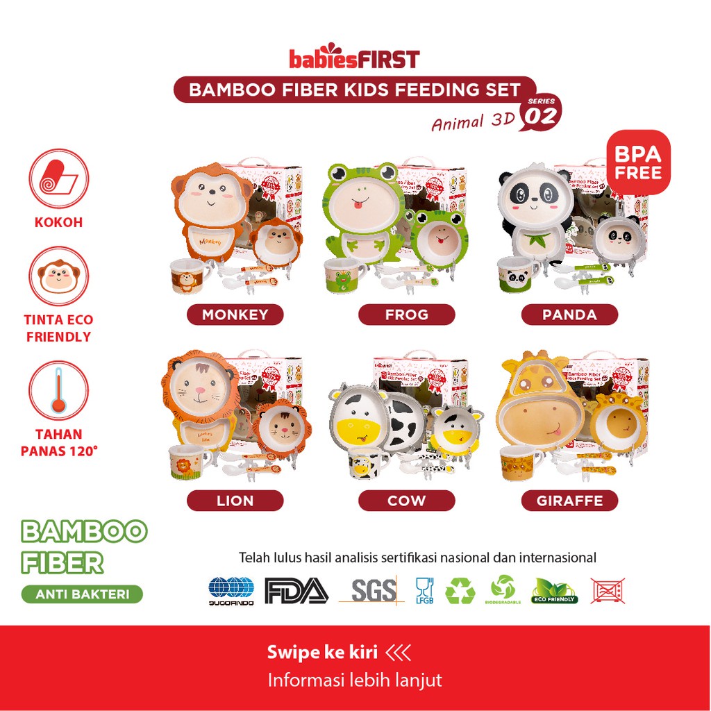 Babiesfirst BF505 Bamboo Fiber Feeding Set - Tempat Makan Anak - Set Piring Makan Anak - Mangkok - Sendok Garpu Gelas Bayi