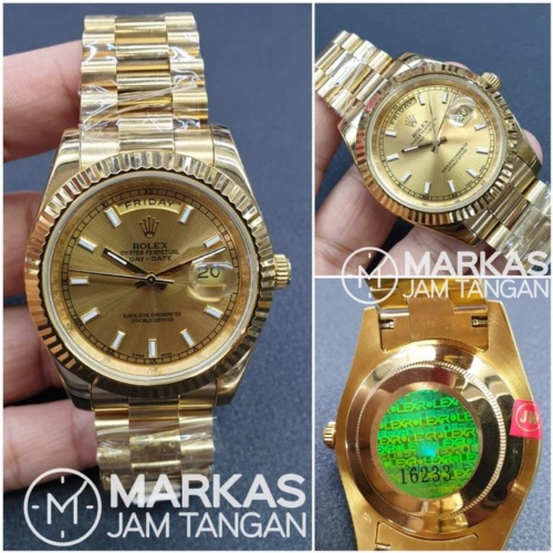 Promo Jam Tangan Rolex Oyster Perpetual Day-Date Automatic Gold Stainless Steel Watch Limited