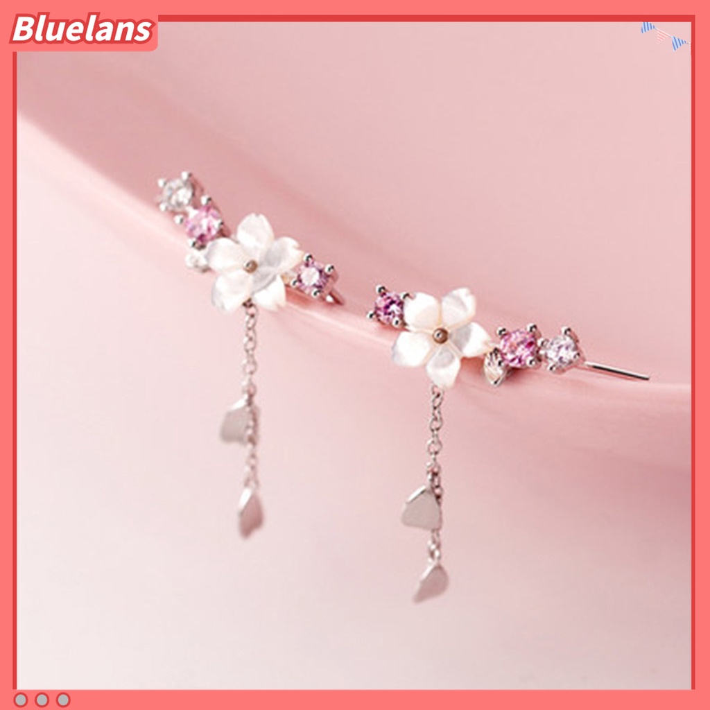 1 Pasang Anting Kait Gantung Desain Hati Cherry Blossom Bahan Alloy Hias Berlian Imitasi Untuk Liburan