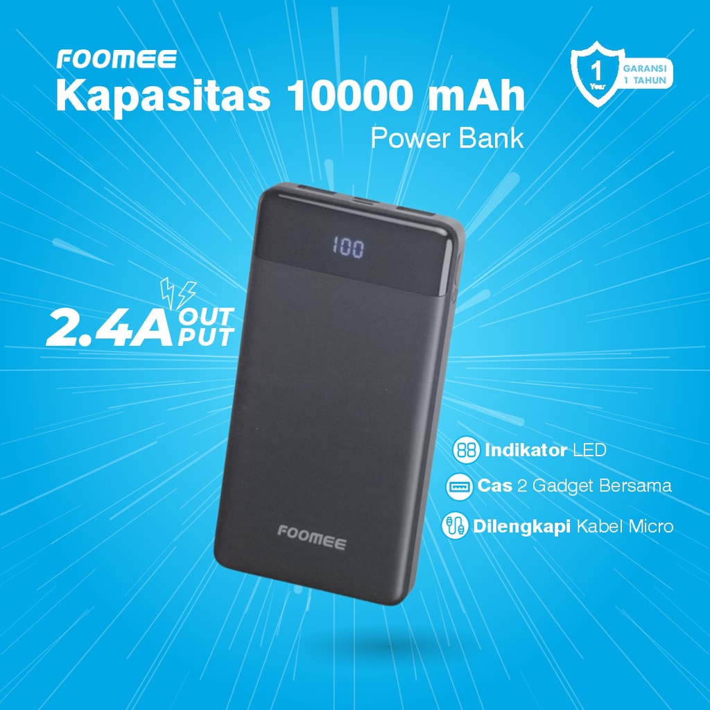 Foomee RX10 Power Bank 10000mAh Digital Display 2 Output Original