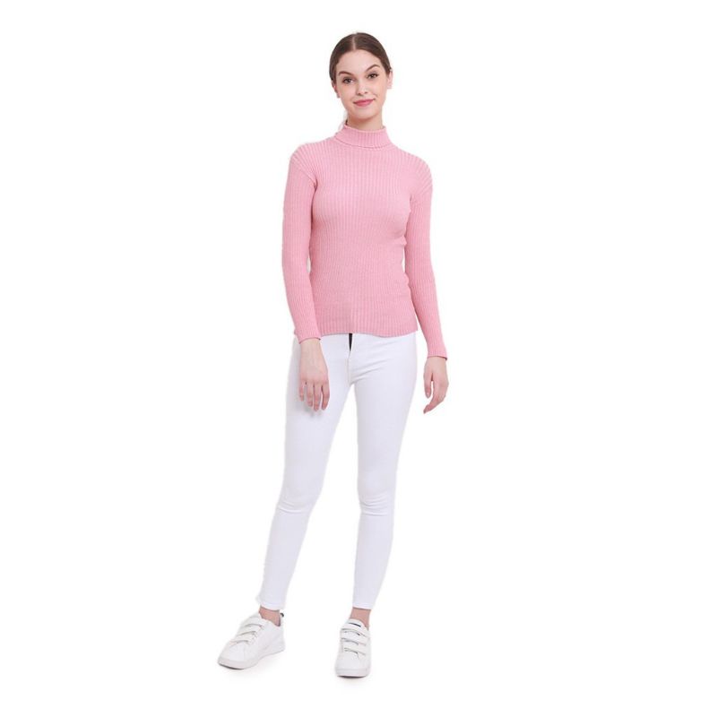 Sweater rajut turtleneck wanita rajut pink jaket wanita baju hijab