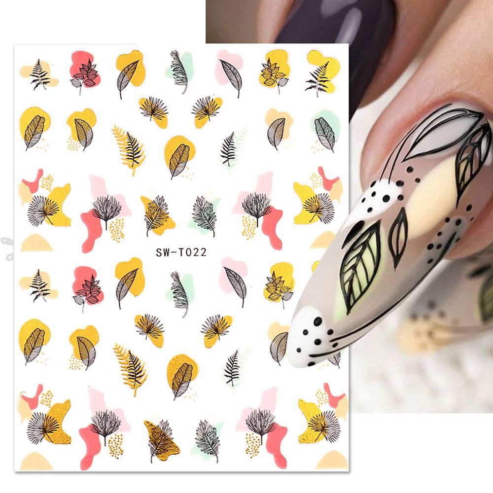 MXBEAUTY Stiker Kuku 3D DIY Vintage Wanita Musim Gugur Manicures Aksesori Musim Semi Nail Art Dekorasi