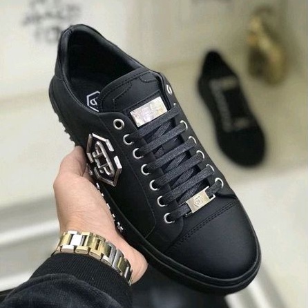 sepatu pria philipp plein sneaker cowok hitam kulit asli men shoes low top mirror branded P1SHOES