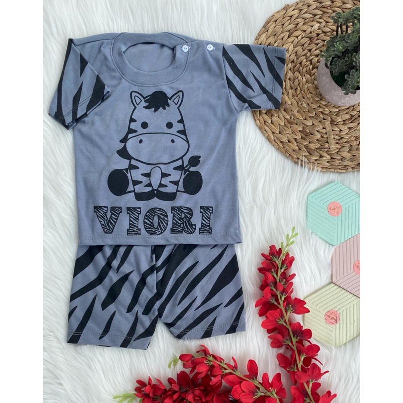 Stelan baju bayi laki laki perempuan lucu murah motif zebra viori setelan PENDEK 3-12 bulan(one size)