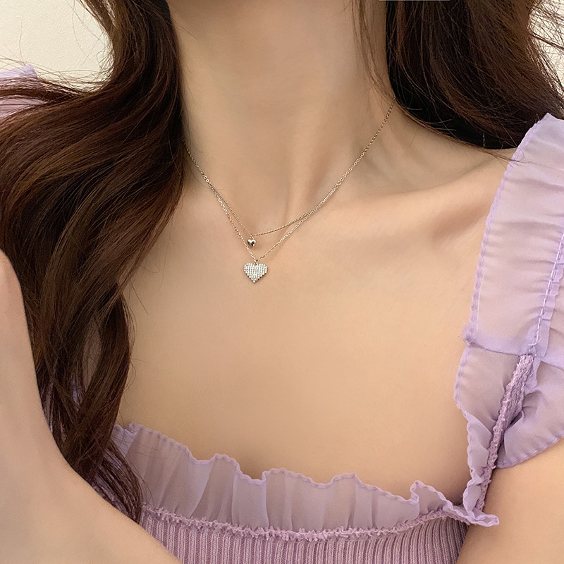 Papaozhu Chic Bersinar Kristal Kecil Besar Hati Liontin Kalung Untuk Wanita Gadis Korea Zirkon Cinta Hati Pesona Kalung Perak Tulang Selangka Rantai Perhiasan Hadiah