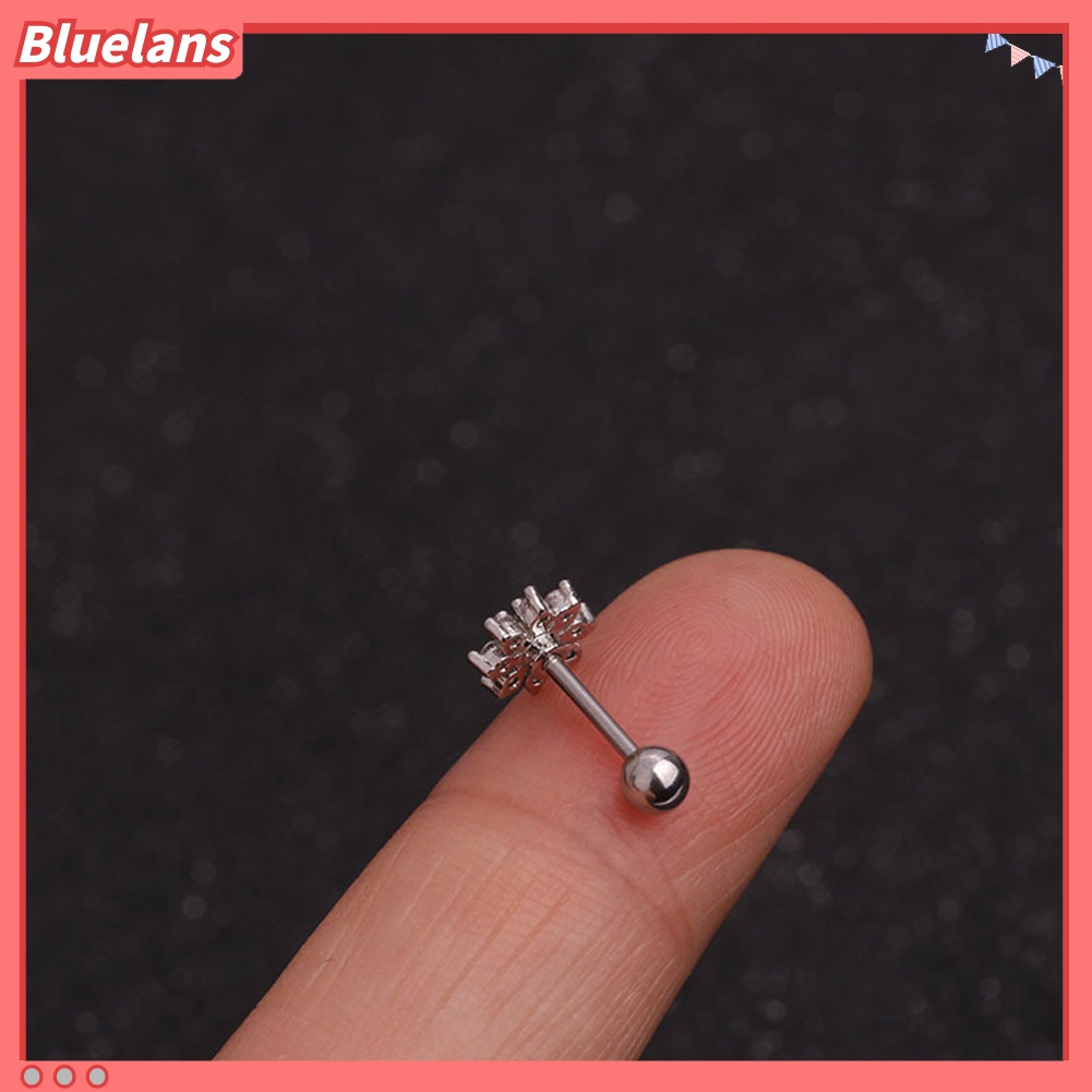 1pc Anting Stud Cubic Zirconia Inlaid Bentuk Bunga Bintang Bulan Untuk Wanita