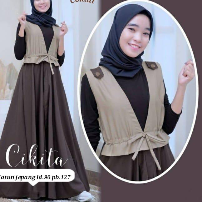 NYRC Set Gamis Anak Tanggung Perempuan Nandia kids Umur / Busana Baju Muslim 9 - 15 GRATIS kerudung 