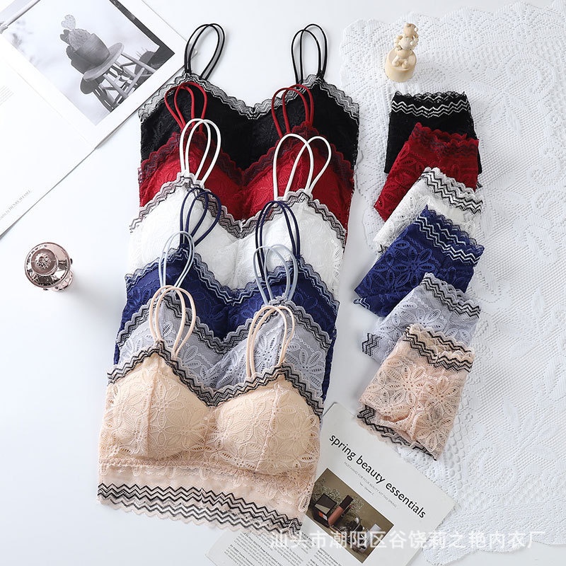 TF SET Bra Dan Celana dalam Korea Fashion Zig Zag Pakaian Dalam Wanita Bh Tanpa Kawat Renda Bra Sexy