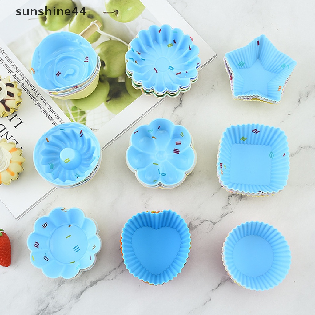 Sunshine 5Pcs / Set Cetakan Cupcake / Muffin Bentuk Bulat / Kotak / Hati 3D Bahan Silikon Untuk Dekorasi DIY