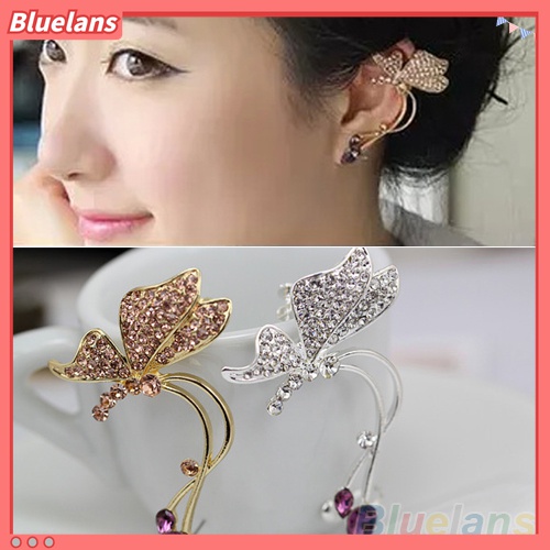 1 Pc Anting Stud Desain Kupu-Kupu Aksen Kristal Untuk Telinga Kiri Wanita