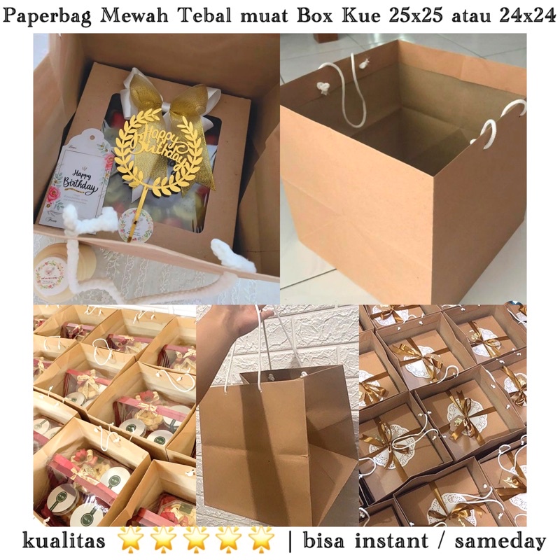

Paperbag Tebal mewah muat kotak kue 25x25 / kotak 26x26 / kotak 24x24 paper bag kotak brownies / cake box / hampe