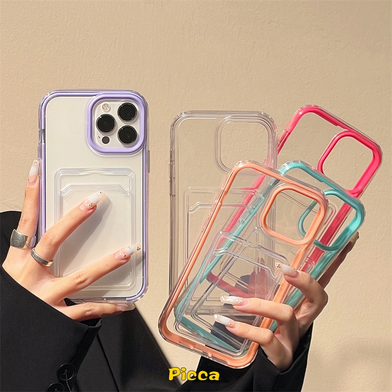 3in1 Soft Case Holder Kartu Kredit Warna Macaron Untuk iPhone 11 XR 7Plus 8Plus 14 13 12 11 Pro MAX X XS MAX 6 6S 7 8 Plus SE 2020