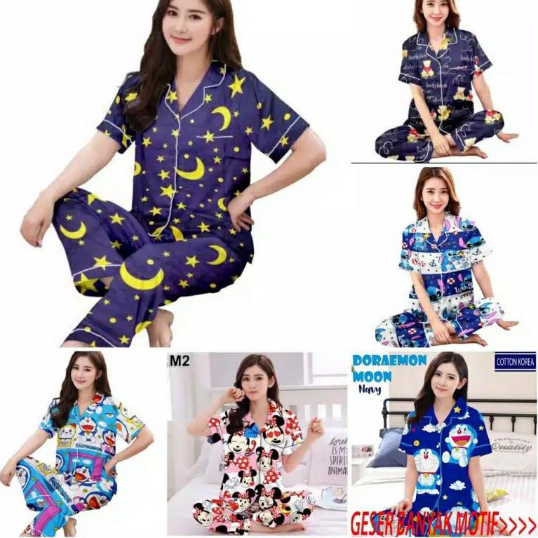 DAILY SET PIYAMA CP MOTIF KARAKTER PAJAMAS TIE DYE BAJU TIDUR BABY DOLL CELANA PANJANG LENGAN PENDEK