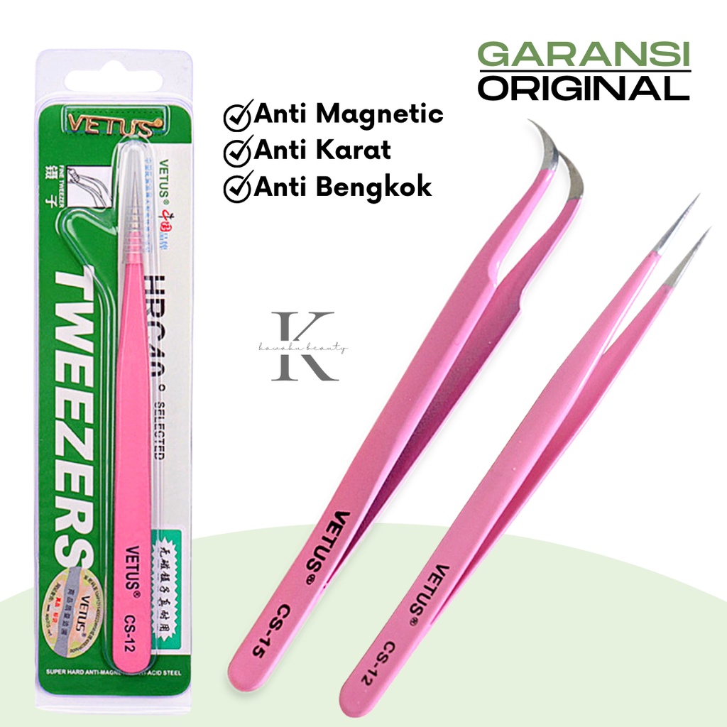 TWEEZER VETUS BENGKOK LURUS / PINK CS-15 CS-12 untuk Eyelash Extension / pencapit bulu mata palsu