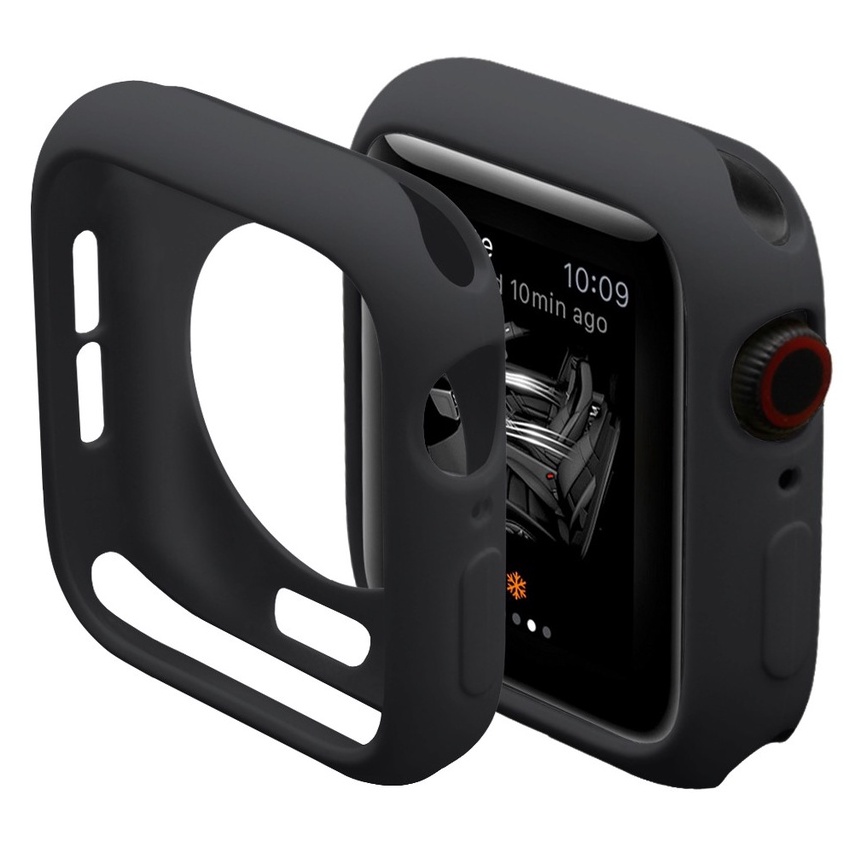 Case Black Bumper Apple Watch 38mm 42mm 40mm 41mm 45mm Series SE 7 6 5 4 3 2 1 Softcase Casing Hitam Cover Silicone Matte/Soft Bazel Bumper Silikon Mate Gelap Anti Minyak A-oil Pelindung TPU HD casing/Protecth Protection Body 38 40 41 42 44 45 mm Seri