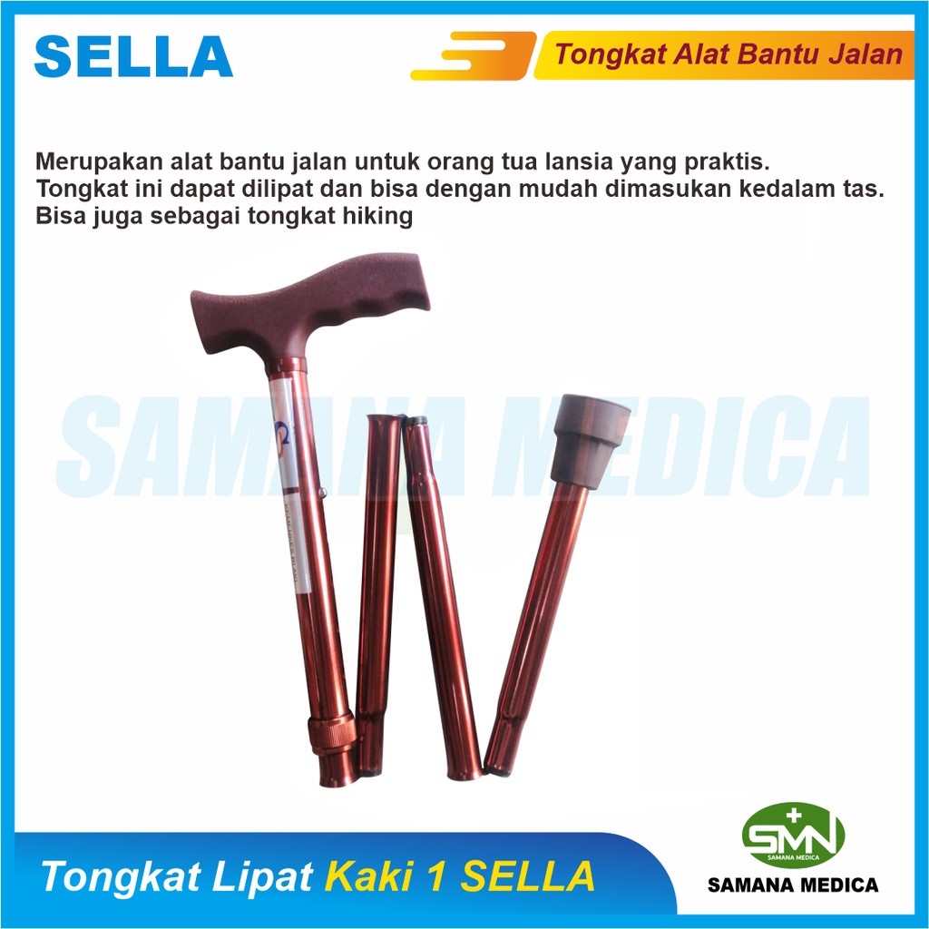 Tongkat Lipat Kaki 1 SELLA Aluminium Free Pouch Alat Bantu Jalan Lansia Orang Tua Promo Murah Walking Stick Lansia bisa untuk Hiking