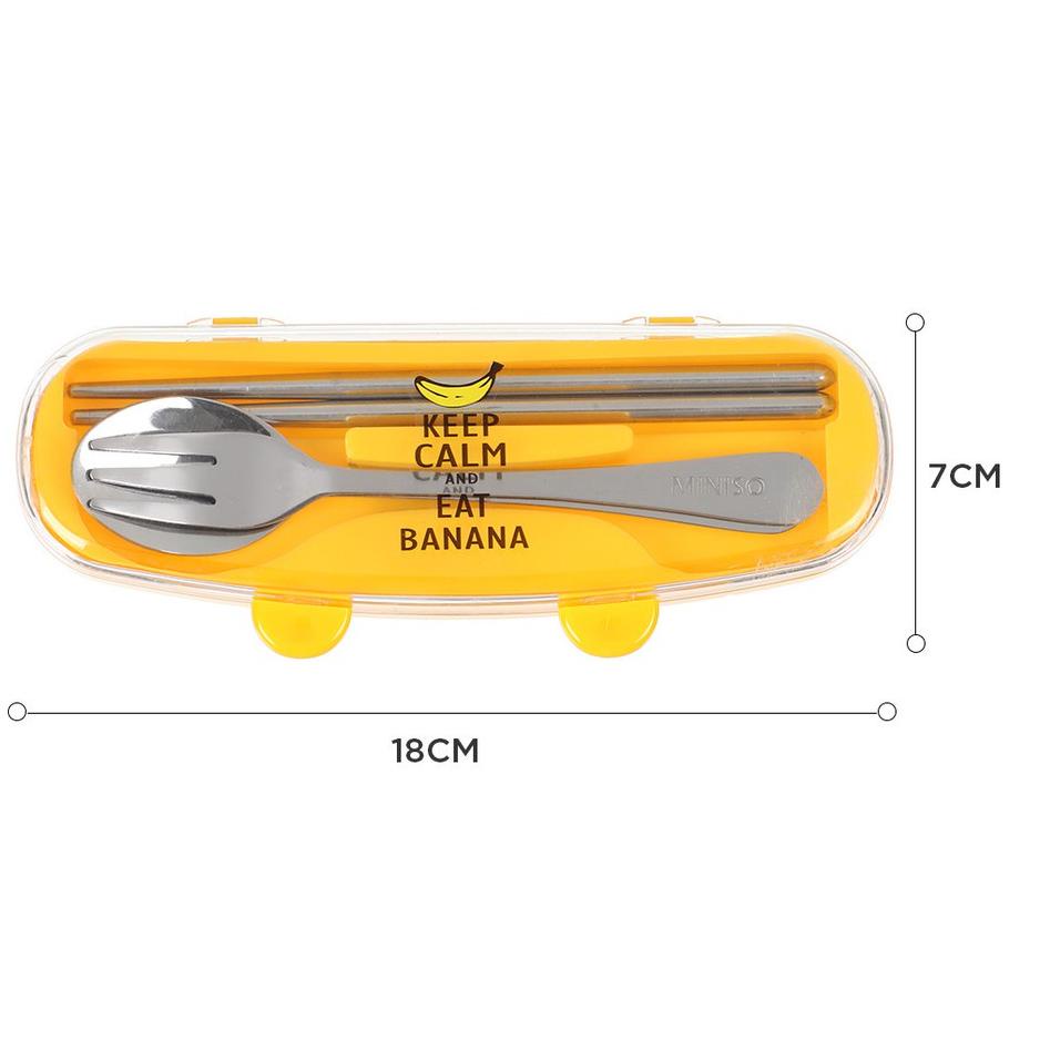Murah Banget Miniso Official Sendok Garpu Sumpit Set Lucu 3pcs Alat Makan Stainless Steel Tableware