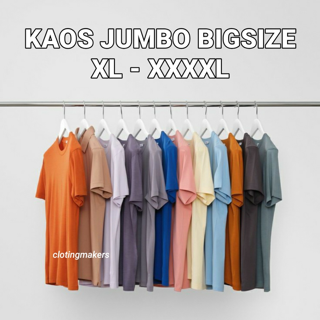 Kaos Polos Big Size Pria Wanita Jumbo Lengan Pendek Oversize XL XXL XXXL XXXXL Cewek Cowok Premium