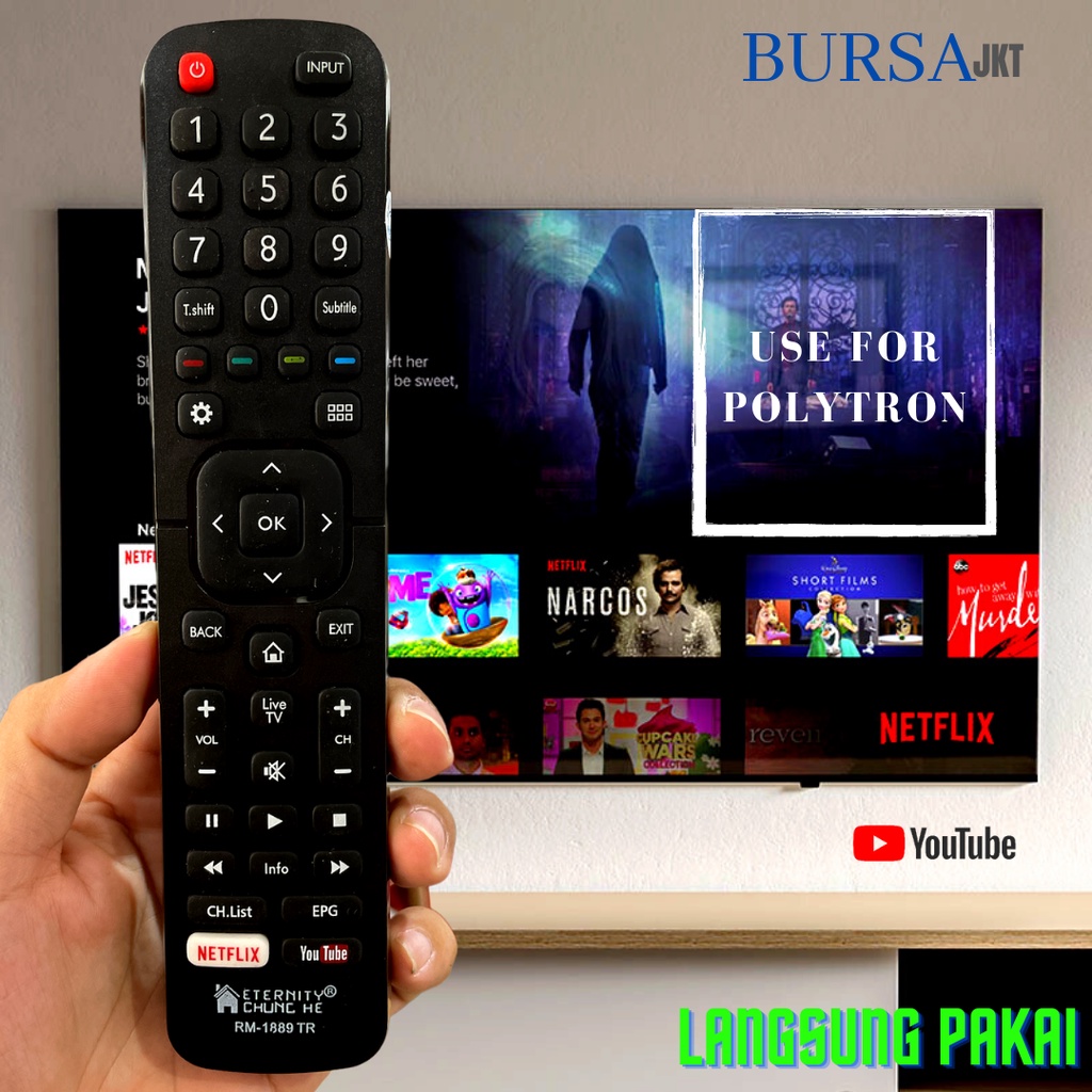 REMOTE REMOT POLYTRON HISENSE SMART TV YOUTUBE NETFLIX LANGSUNG PAKAI 81J112