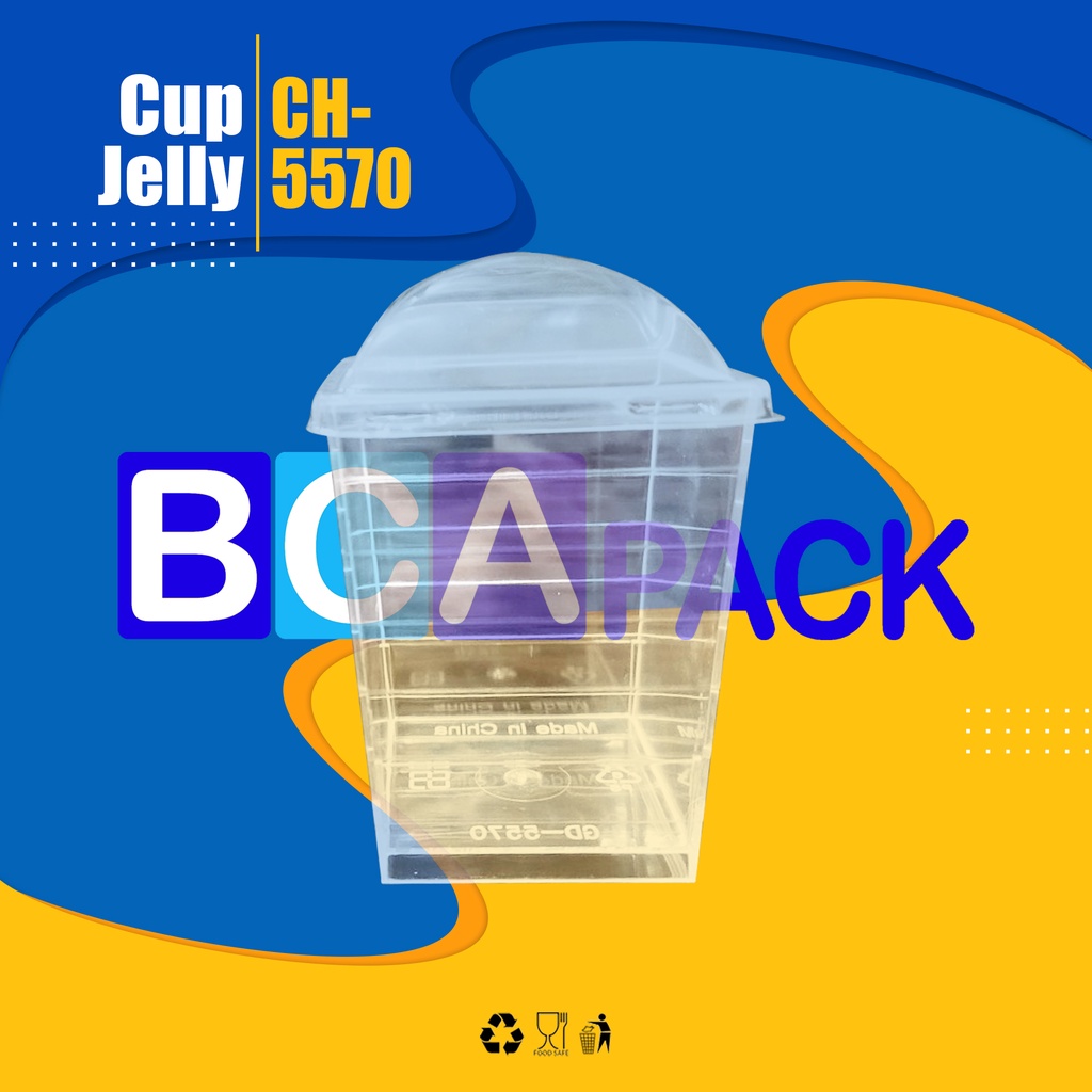 GELAS JELLY CUP CH-5570 GARIS PERSEGI + TUTUP ISI 20 PCS