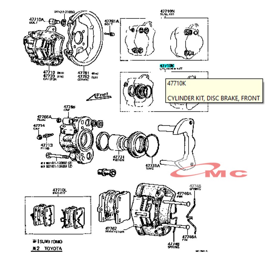 Kaliper Cylinder Kit Karet Rem Depan Coroka KE30 SP-215 04479-12040