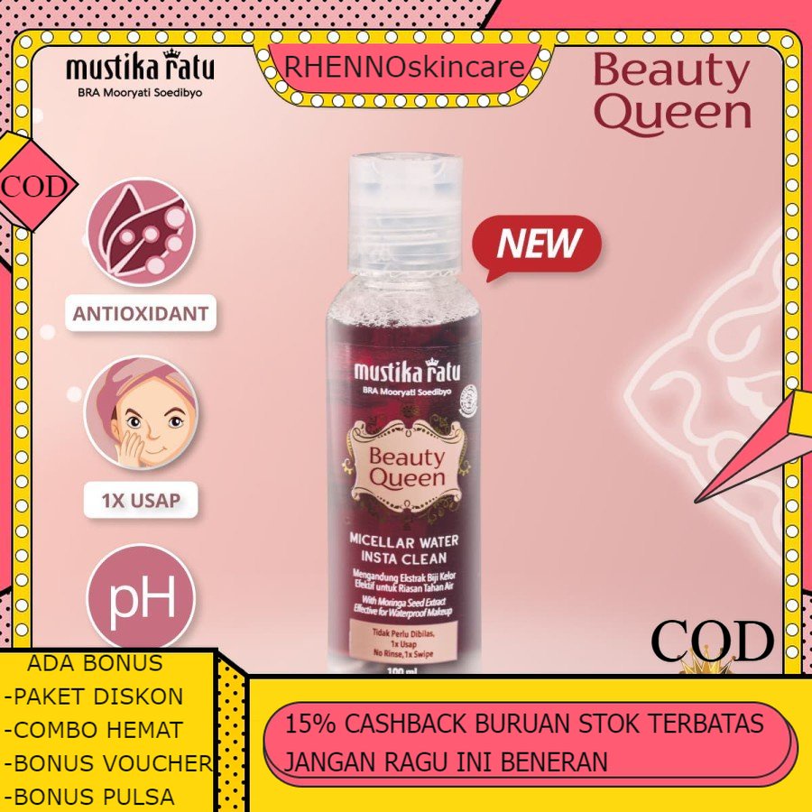 NEW 2022 Beauty Queen Micellar Water Instan Clean Mustika Ratu Pembersih Make Up Cleansing Water ORI