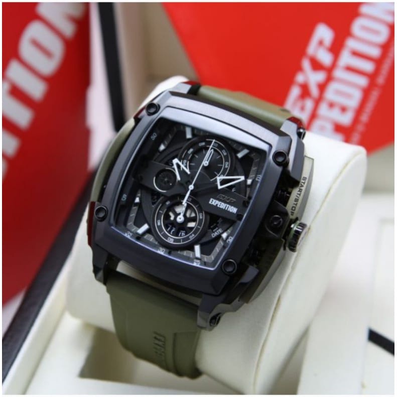 DISKON   JAM TANGAN PRIA KEREN EXPEDITION 3008 DIAMETER 49MM CHRONO AKTIF DETIK STOPWATCH RUBBER STR