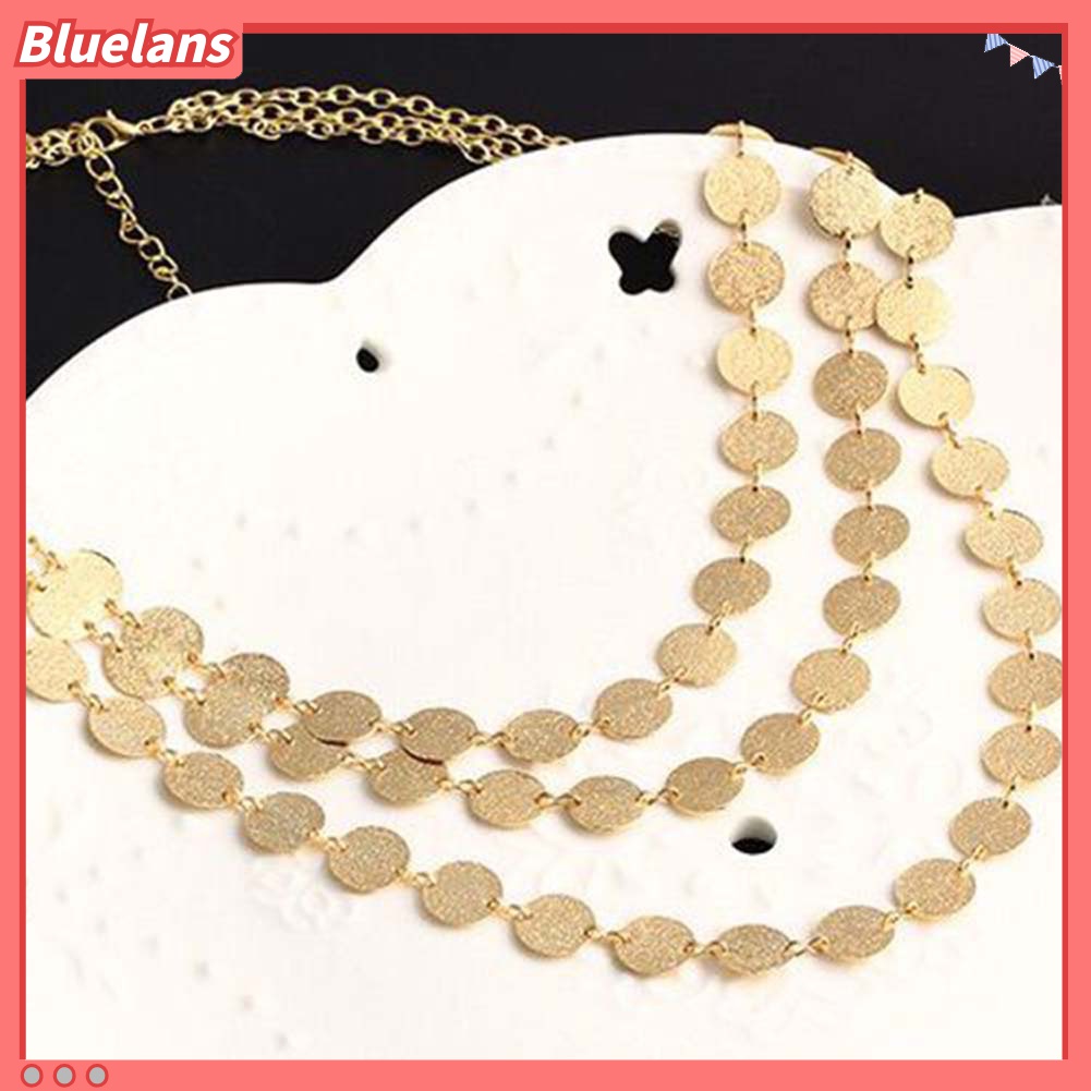 Bluelans Kalung Rantai Panjang Multilayer Dengan Liontin Koin Sequin Untuk Wanita