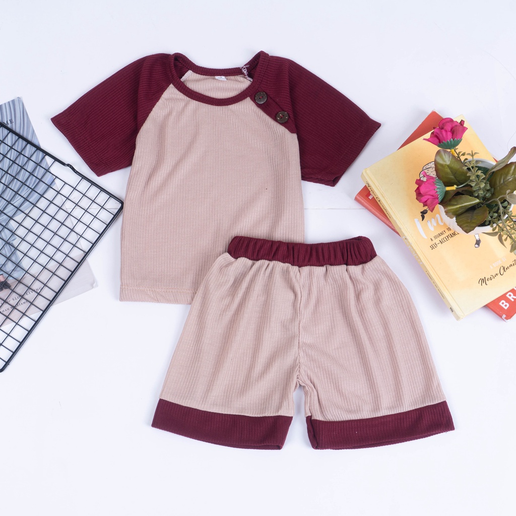 IL - Setelan Anak Laki Laki Rei Rib Button / Set Anak Button Earth Tone