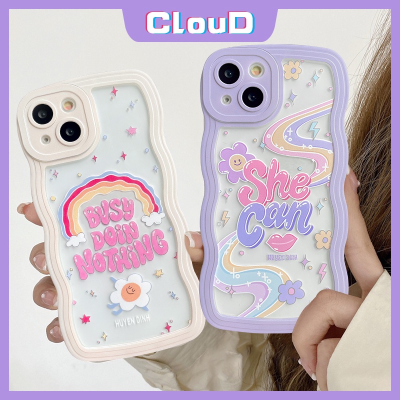 Casing Redmi Note11 10 11s 9pro 9s 11pro Note 10s Redmi A1 9 10 9A 9T 9C NFC 10A 10 9 8 Note 11s Note 10 Pro Max Rainbow Warna-Warni Huruf Inggris Bunga Lucu Lembut Bergelombang Edge Case