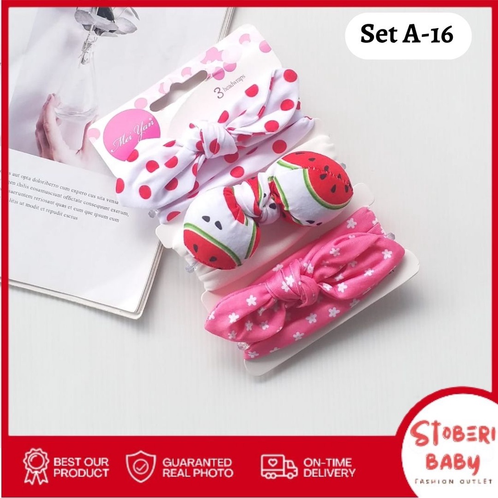 stoberi baby - BANDANA MOTIF A Bandana Set isi 3 Motif Beda / Headband Bayi Newborn Anak Perempuan Part 3