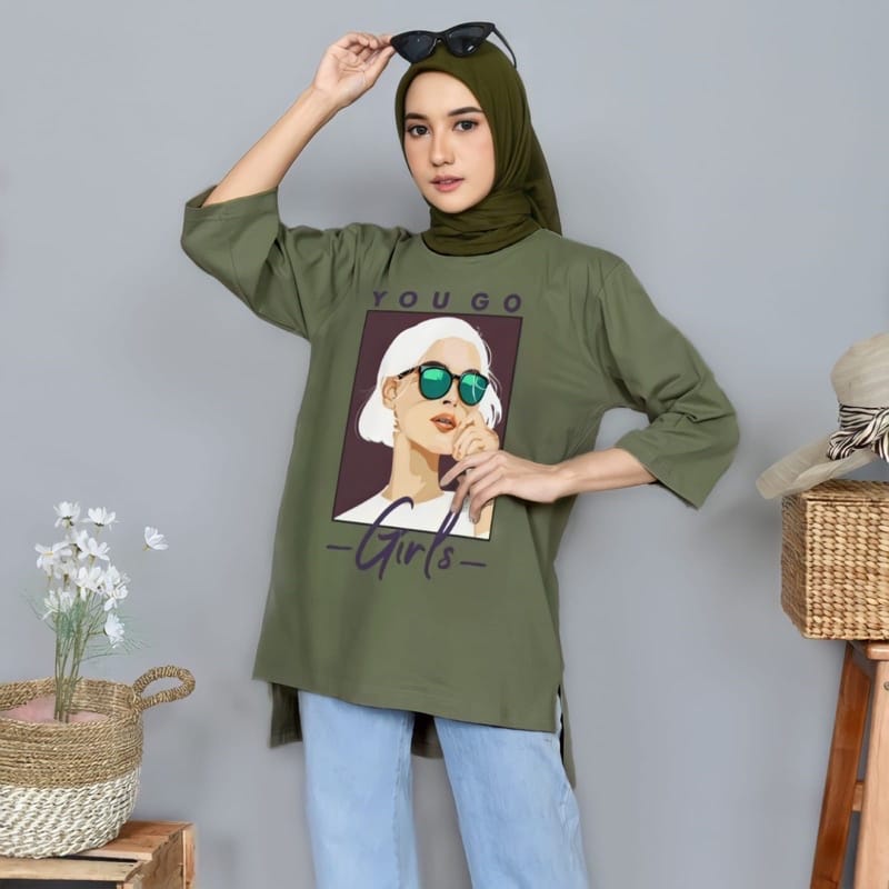 JF Tunik Kaos Oversize Wanita LD 120 Tebal Lengan 7/8 Jumbo Top Oversize Blouse