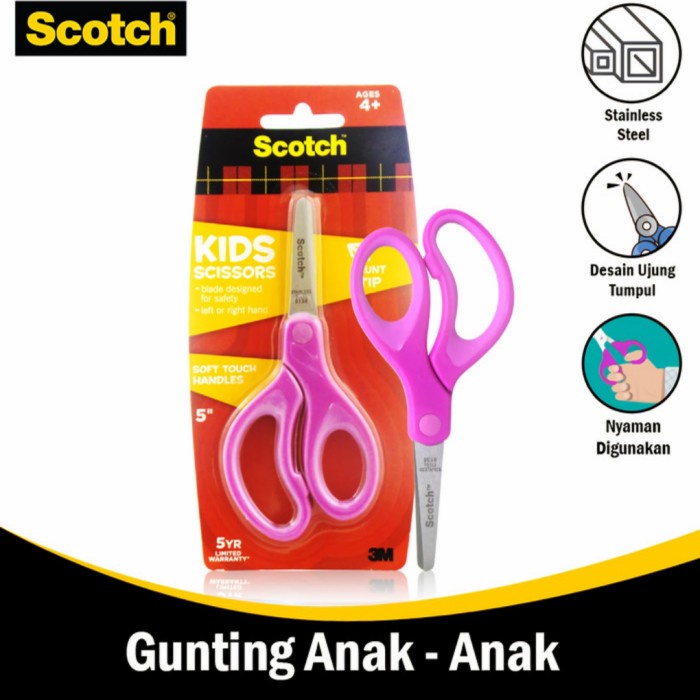 

Dijual 3M Scotch Gunting Anak Tumpul Kids Scissors Blunt 5Inci 1442B Bergaransi