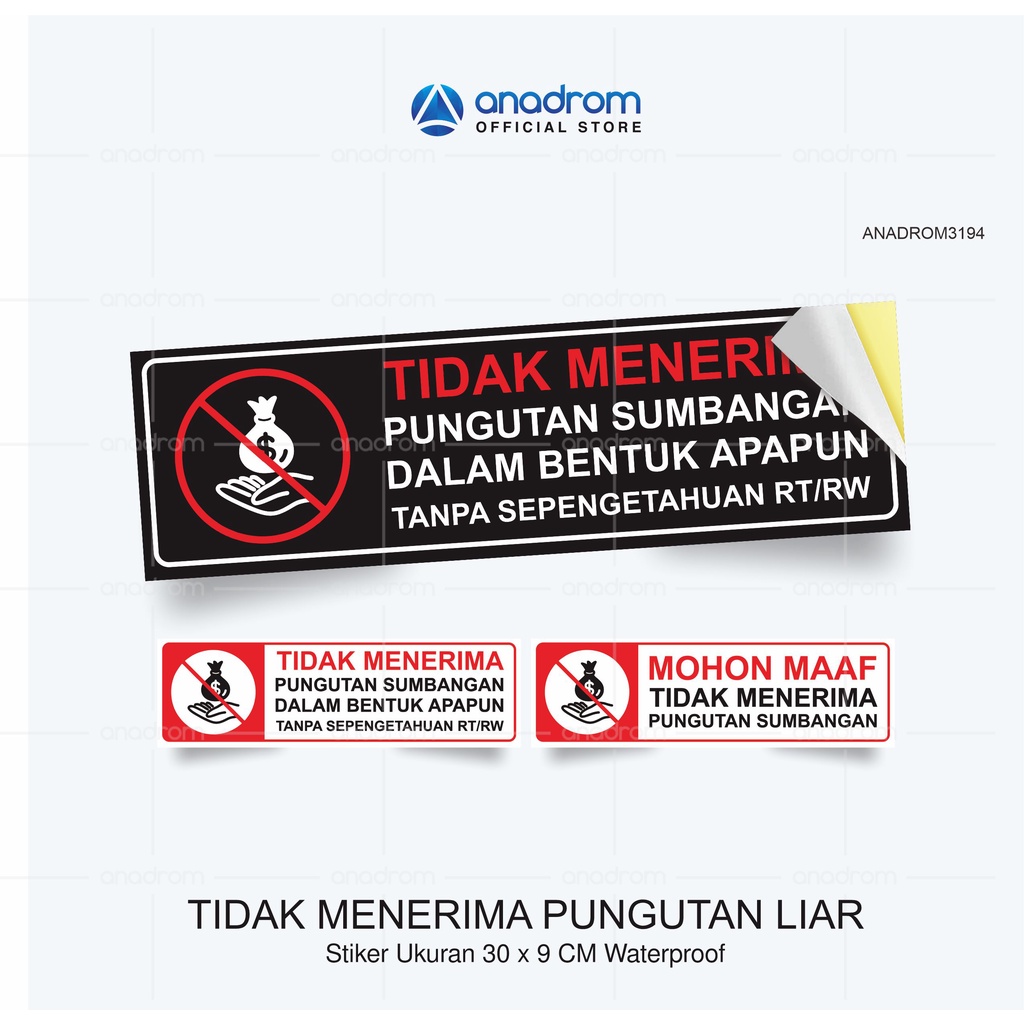 

Stiker Tidak Menerima Pungutan Liar I Size 30x9 Cm I Anadrom 3194
