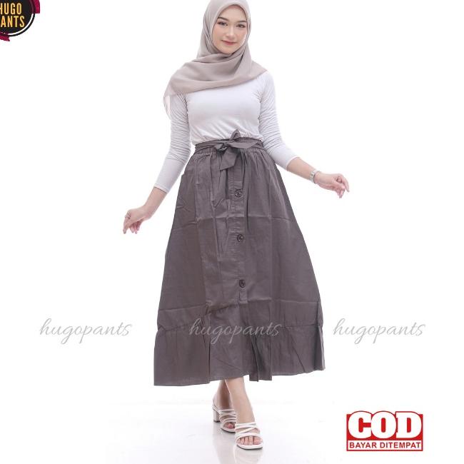 ZP131 Rok Panjang Katun Rempel Kancing Depan Wanita Korean Style Terbaru Ori