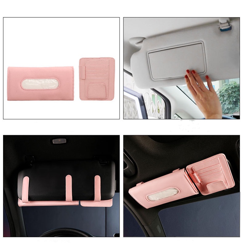 2 In 1 Kotak Tisu Bahan Kulit Untuk Sun Visor Mobil