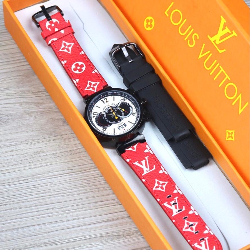 VIRAL Jam Tangan LV Louis Vuitton Jam Tangan Analog Kulit Sintesis Outdoot Pria Wanita Free Strap