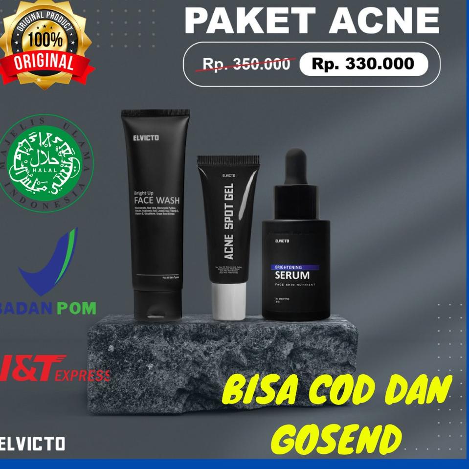 Real Promotion--ELVICTO PAKET ACNE - SKINCARE PRIA BERJERAWAT DAN BRUNTUSAN BPOM - SERUM + ACNE SPOT